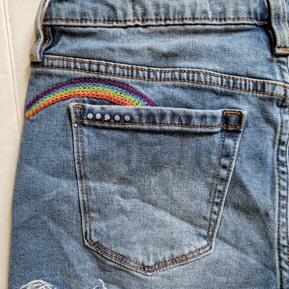 Blank NYC jean shorts boho denim cut off sun rainbow embroidery coastal cowgirl - Picture 9 of 15